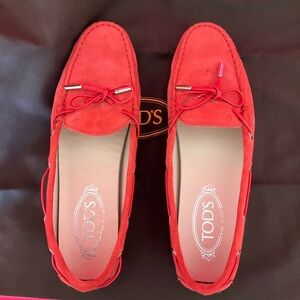 Tod’s Red Suede Driving Loafers